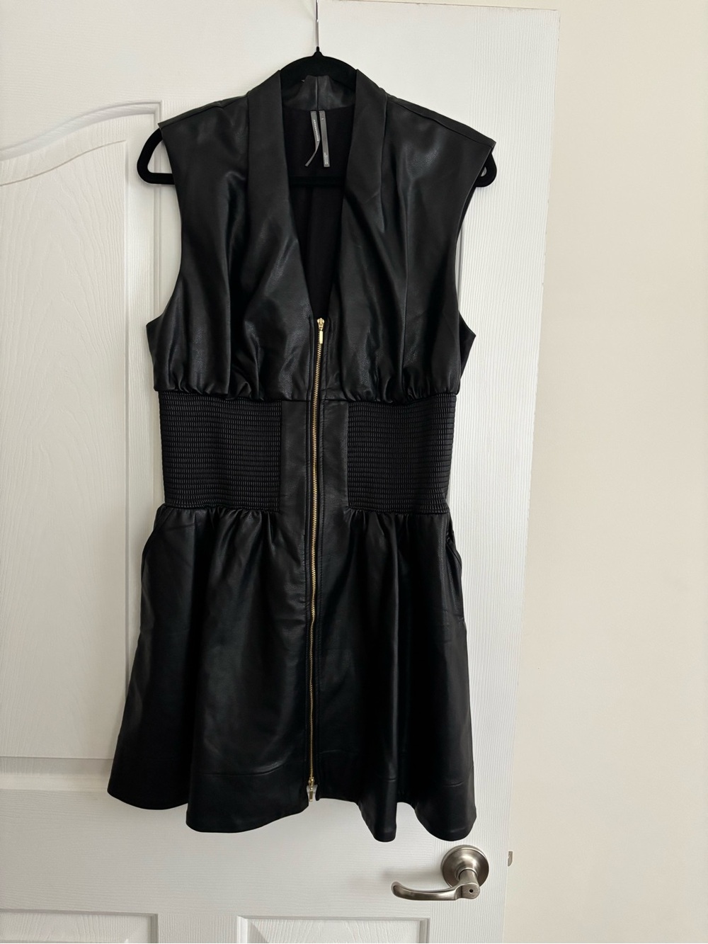 Anthropologie Black Faux Leather Zip-Front Tommie Mini Dress